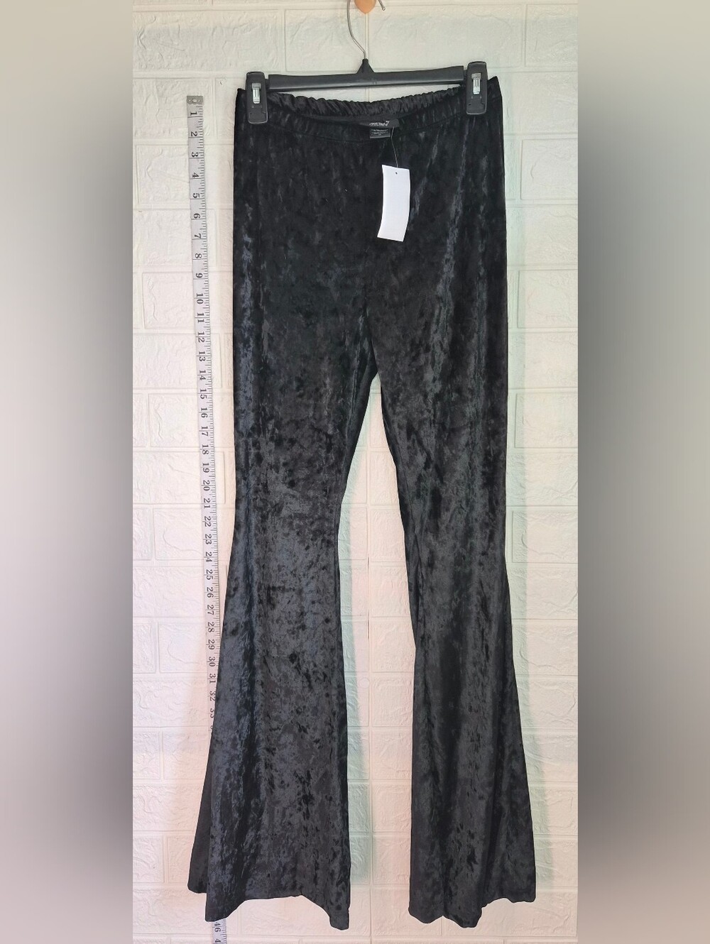 Just Polly brand black crushed velvet  elastic waist Big Flare Leg Size M